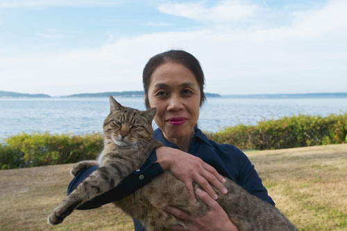 Harumi-Olele-Seaside We found a two-week-old kitten in the forest surrounding our house and we bottle-fed and raised him. Since then Olele is a member of our family and the inspiration for my letterpress card designs.